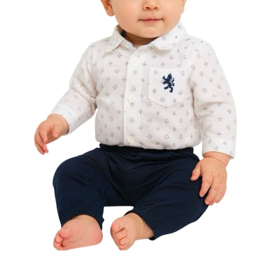 🔥 5 for $30 🔥 English Laundry boys’ Button-Up Bodysuit & Pants Set | Size 6/9M